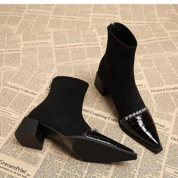 Xajzpa Pointed Toe Women Snow Ankle Boots High Heels Sexy Shoes Chunky Designer Chelsea Boots Winter New Trend Goth Botas De Mujer